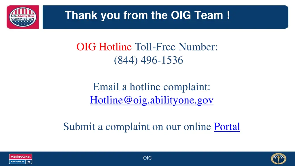 thank you from the oig team