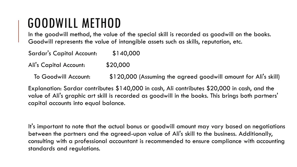 goodwill method in the goodwill method the value