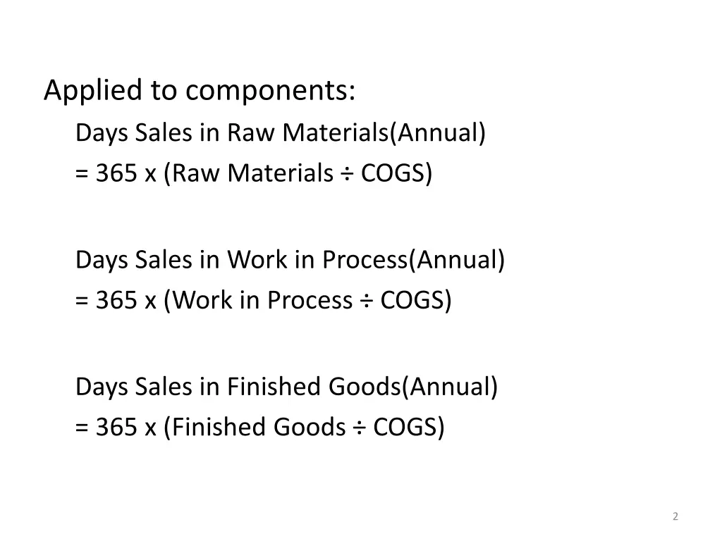 applied to components days sales in raw materials