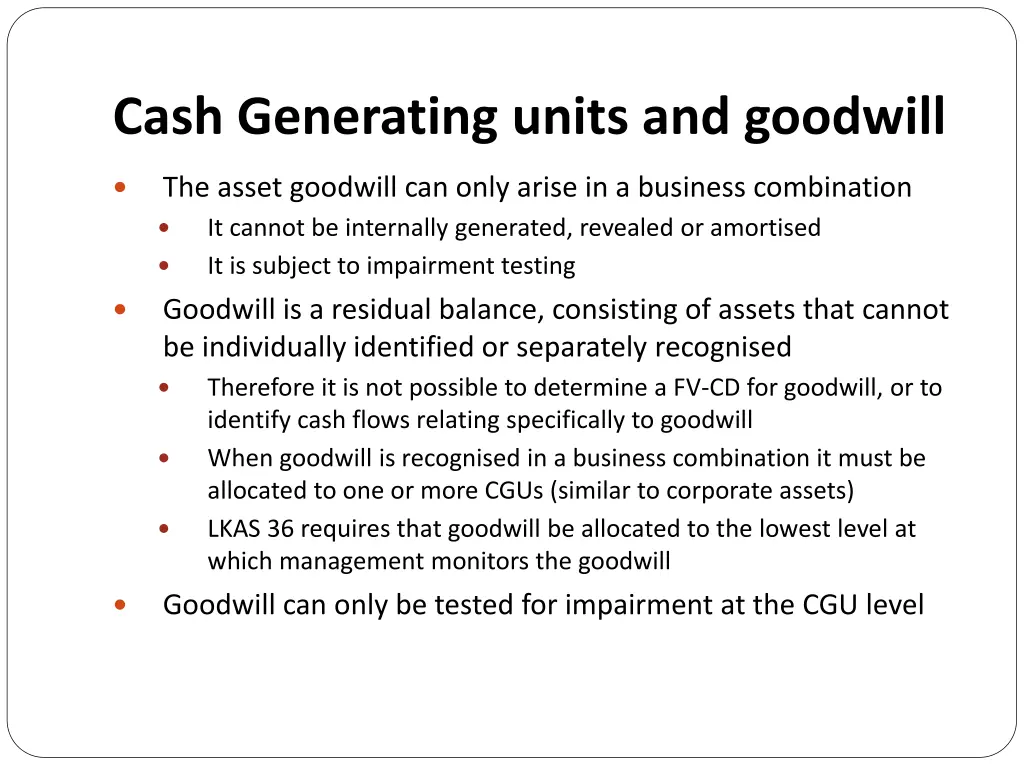 cash generating units and goodwill