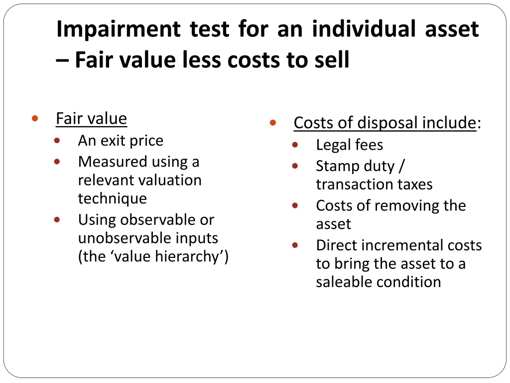 impairment test for an individual asset fair