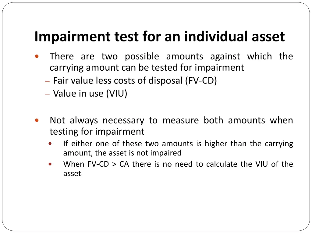 impairment test for an individual asset