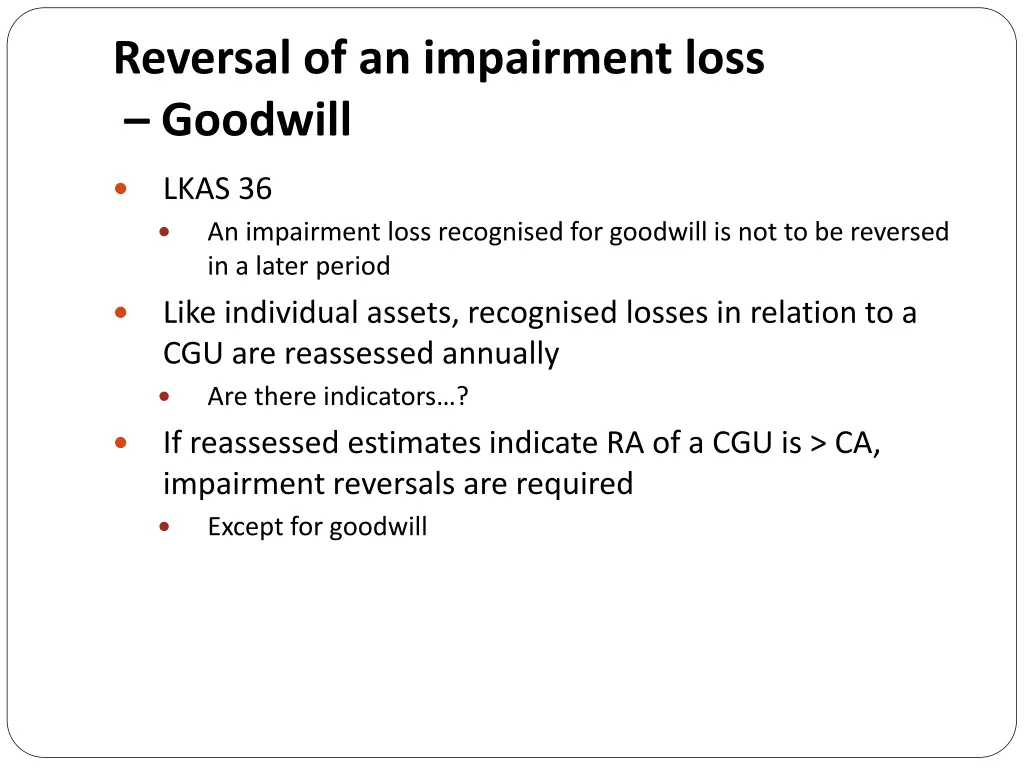 reversal of an impairment loss goodwill