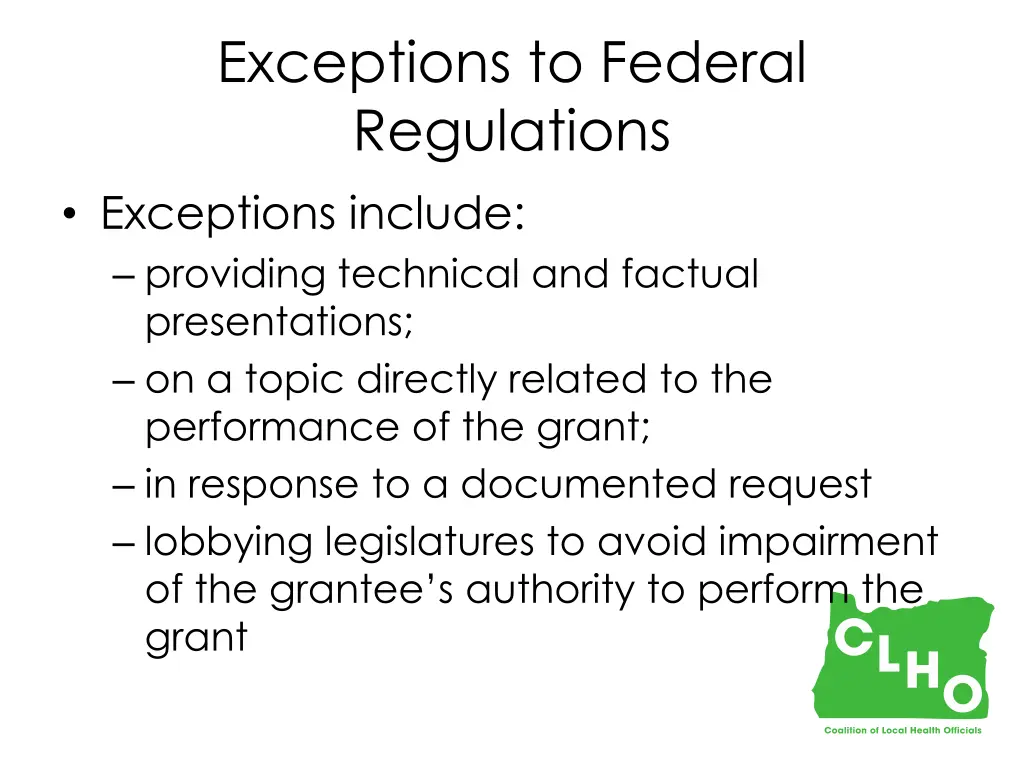 exceptions to federal regulations exceptions