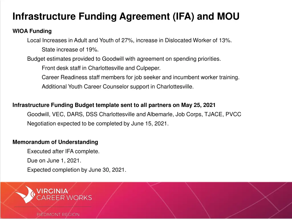 infrastructure funding agreement ifa and mou