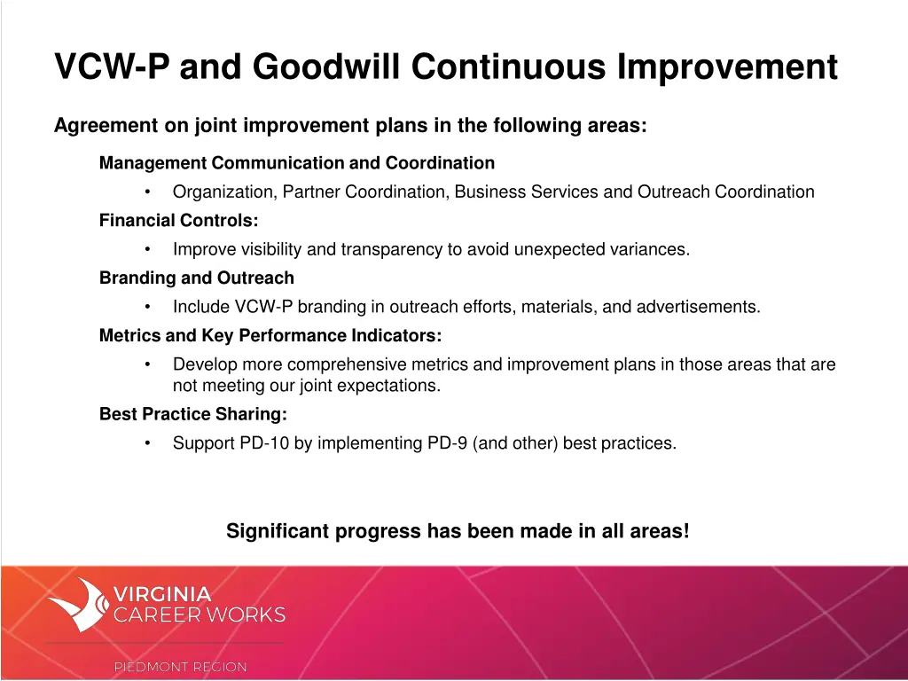 vcw p and goodwill continuous improvement