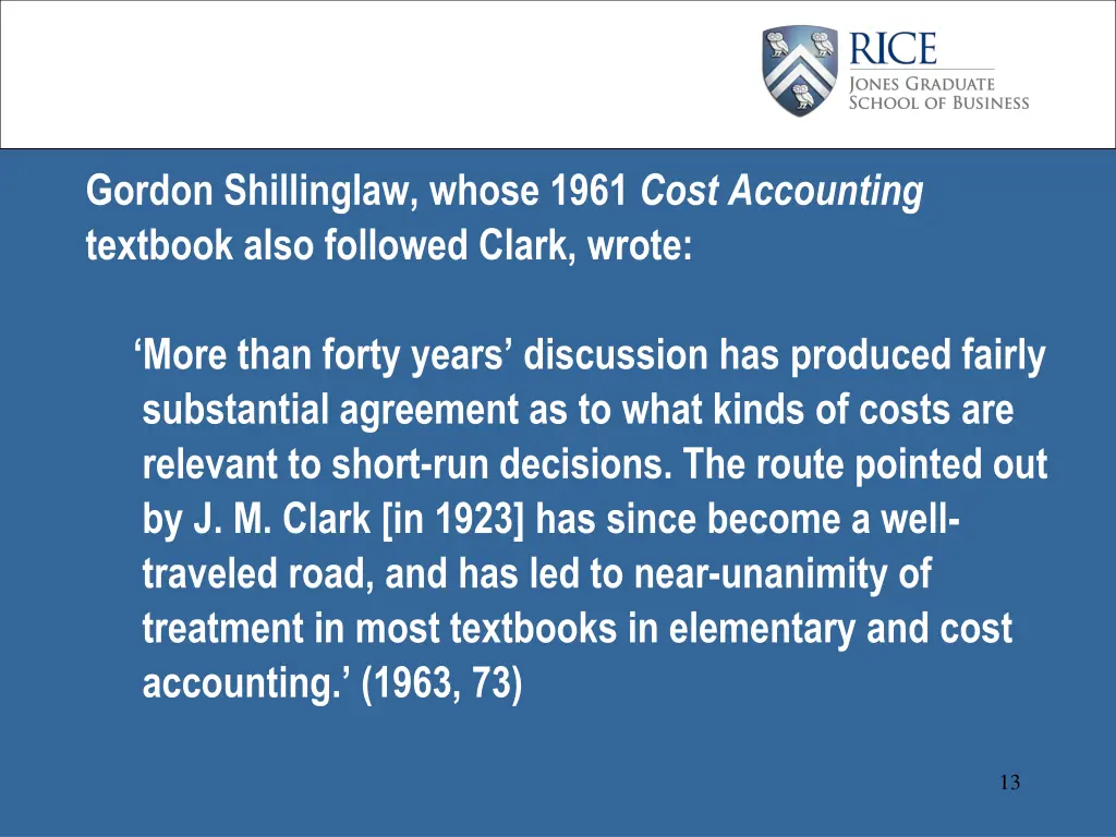 gordon shillinglaw whose 1961 cost accounting