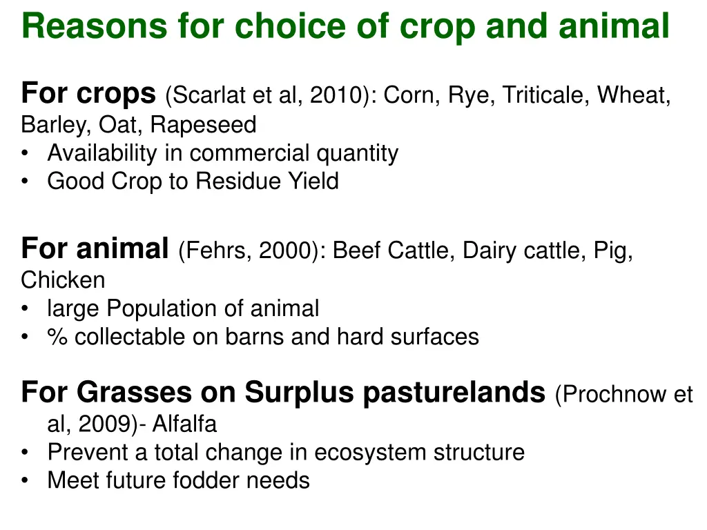 reasons for choice of crop and animal