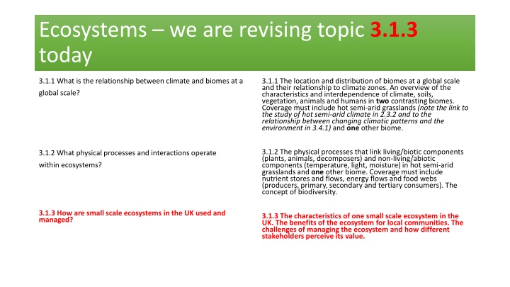 ecosystems we are revising topic 3 1 3 today