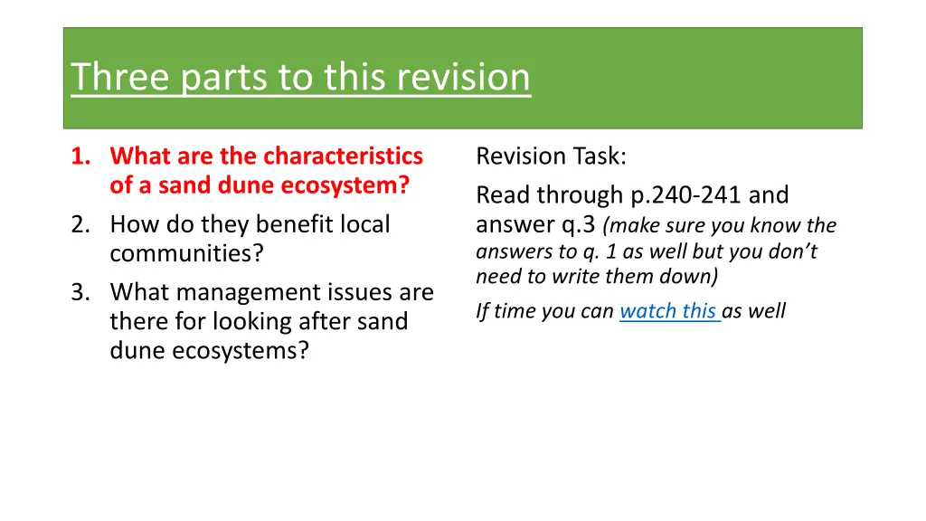 three parts to this revision