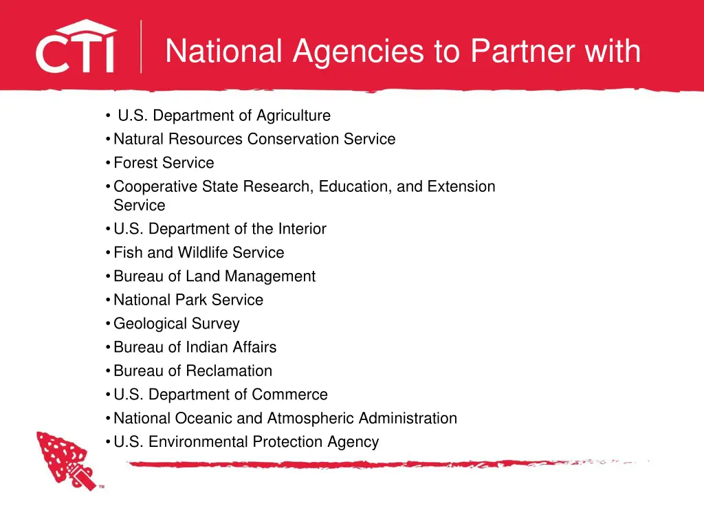 national agencies to partner with