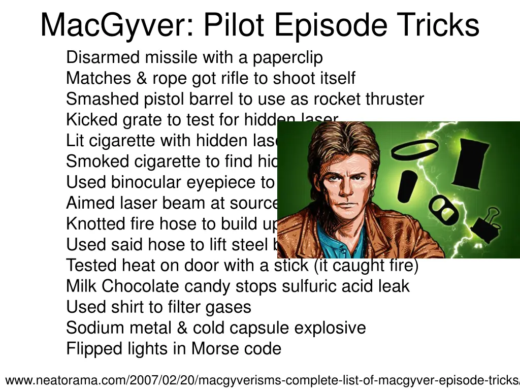 macgyver pilot episode tricks disarmed missile