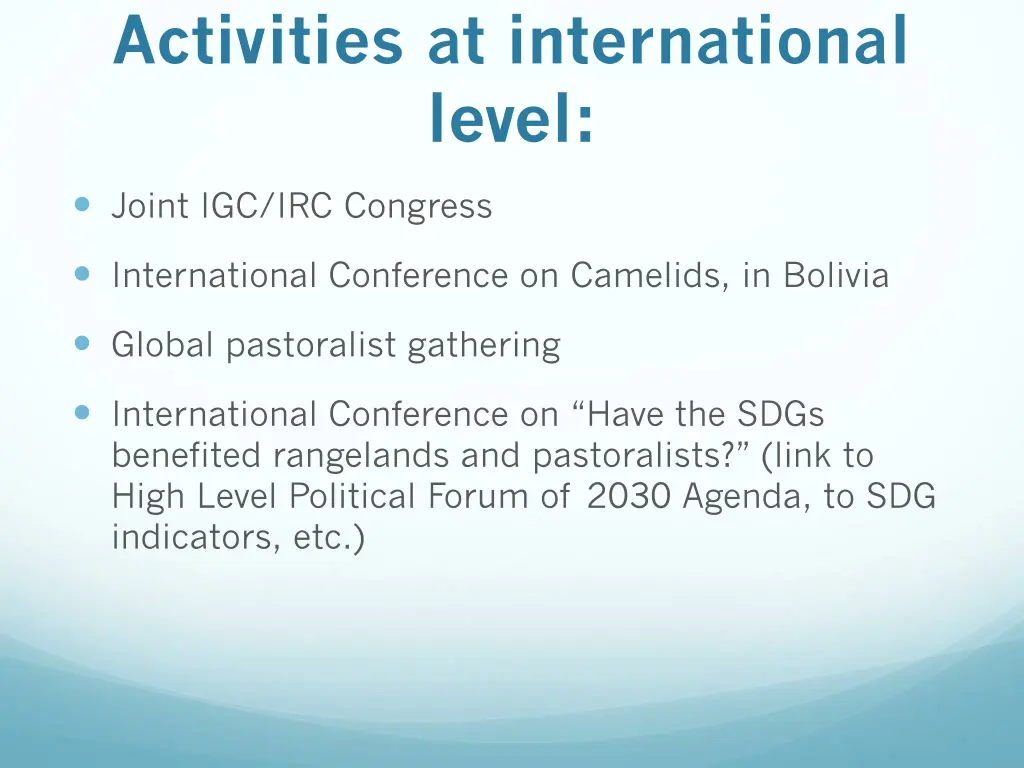 activities at international level