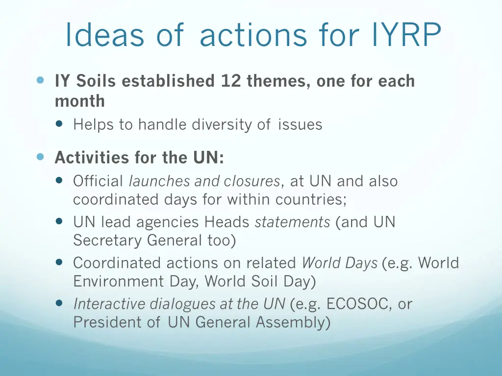 ideas of actions for iyrp