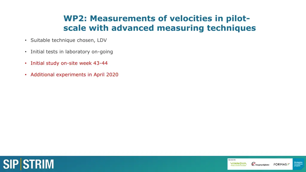 wp2 measurements of velocities in pilot scale