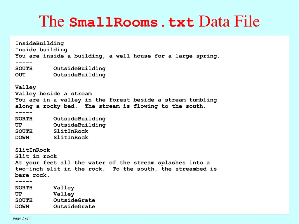 the smallrooms txt data file 1