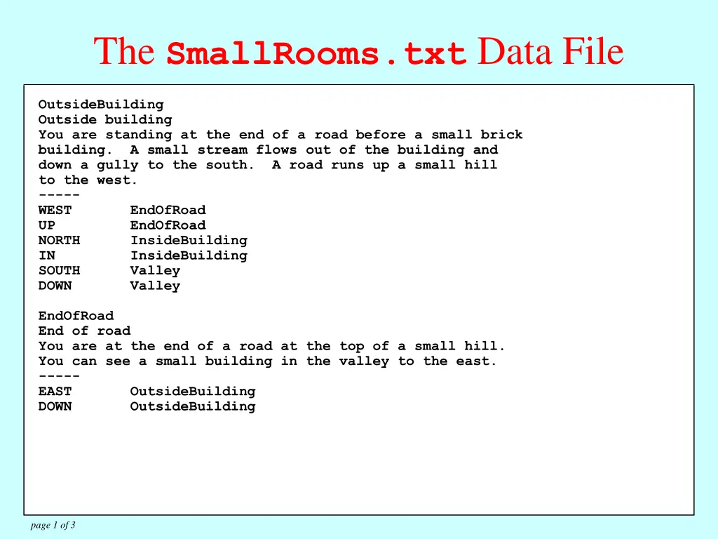 the smallrooms txt data file