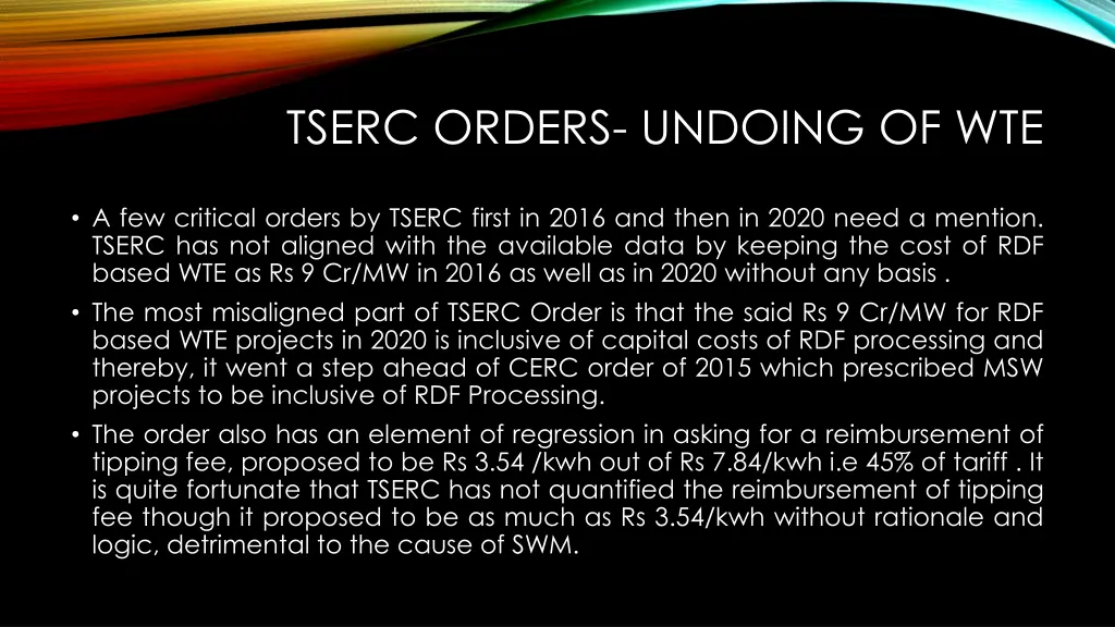 tserc orders undoing of wte