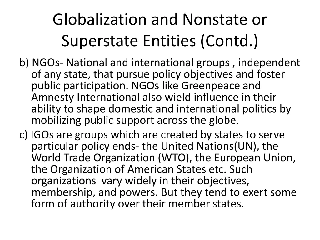 globalization and nonstate or superstate entities