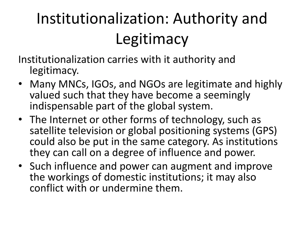 institutionalization authority and legitimacy