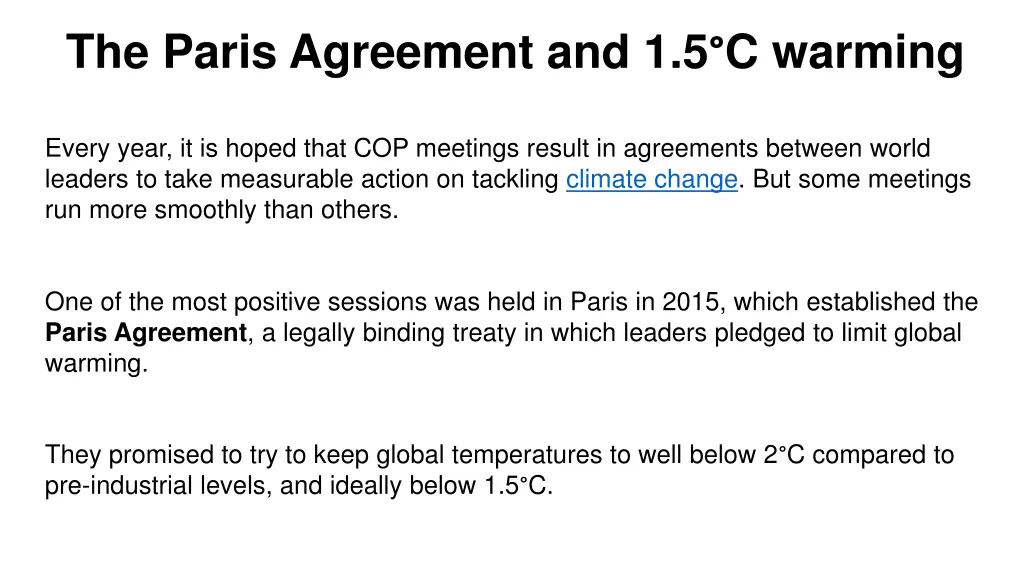 the paris agreement and 1 5 c warming
