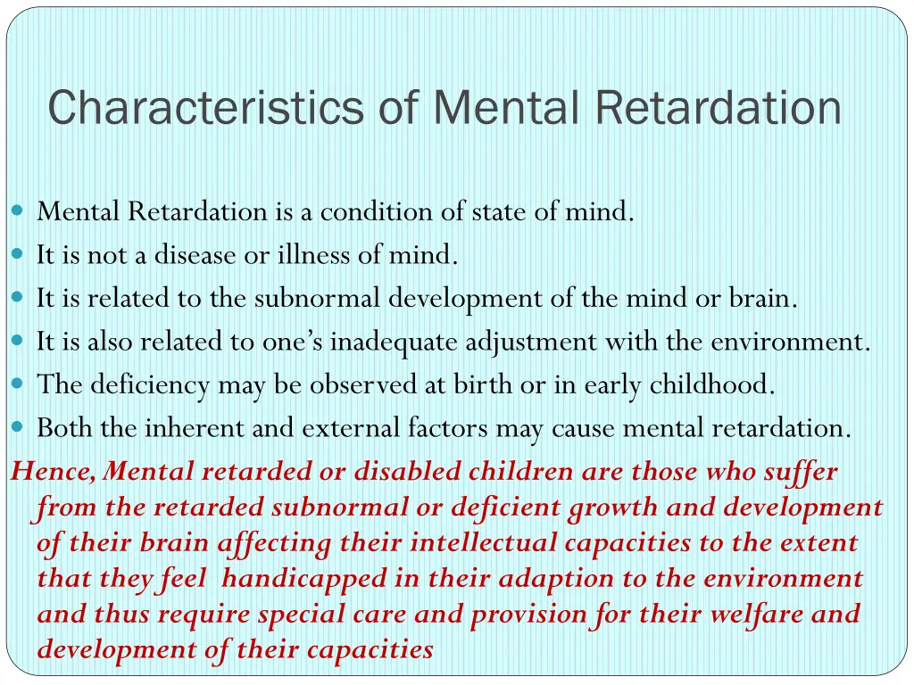 characteristics of mental retardation