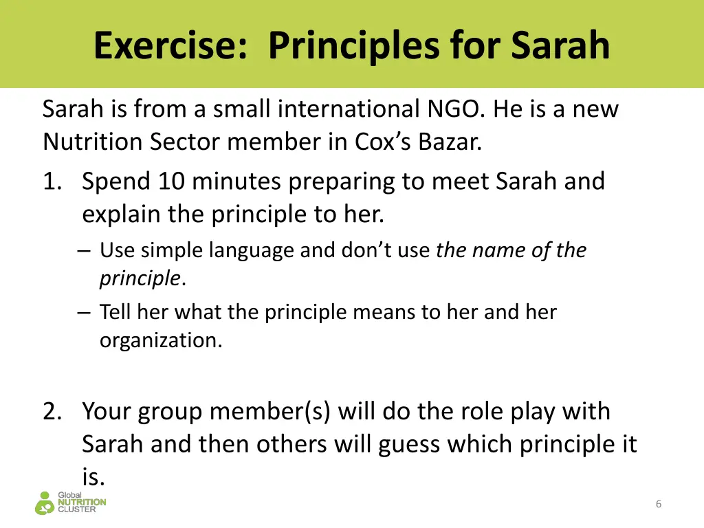 exercise principles for sarah