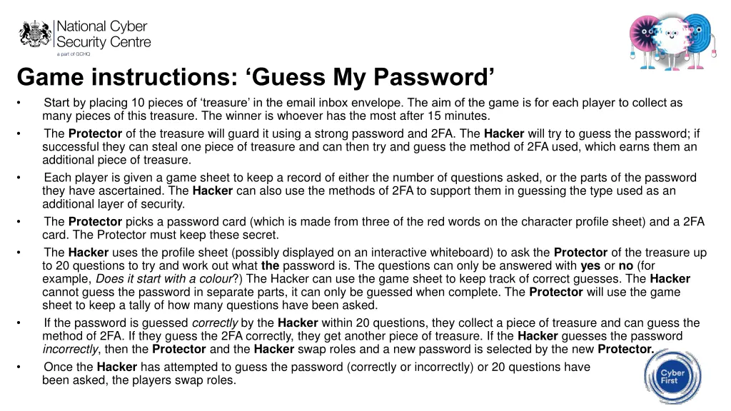 game instructions guess my password start