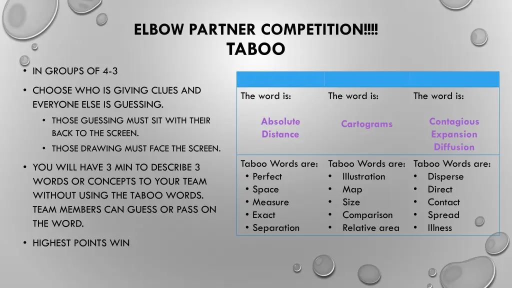 elbow partner competition taboo