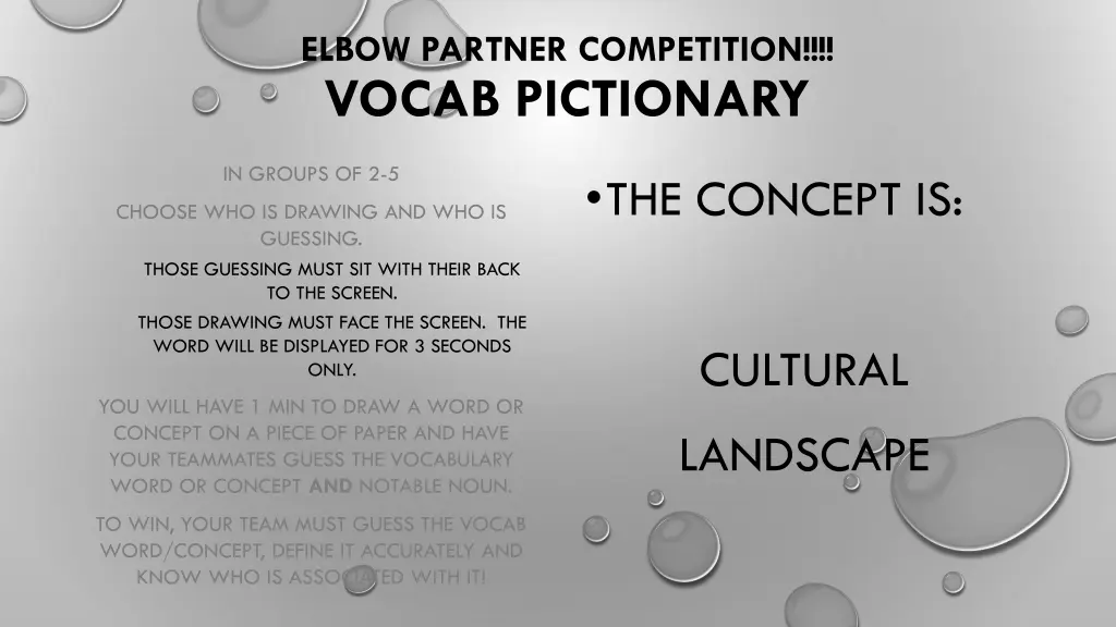 elbow partner competition vocab pictionary