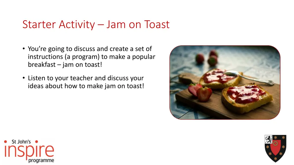 starter activity jam on toast