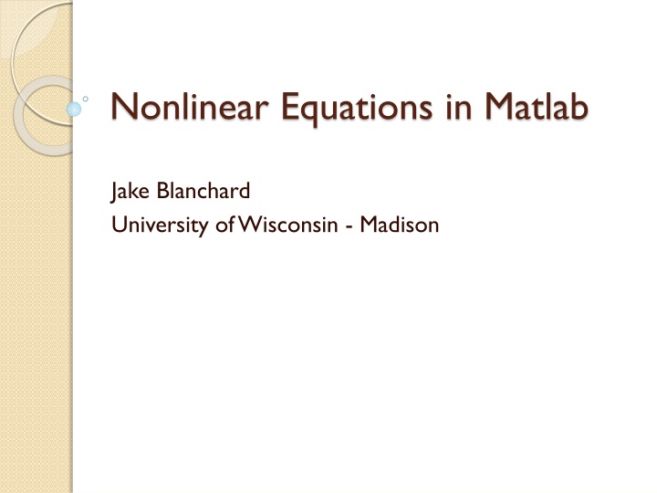 nonlinear equations in matlab