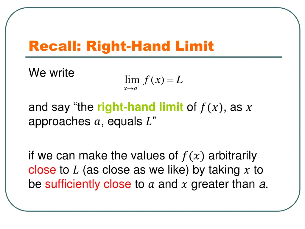 recall right hand limit