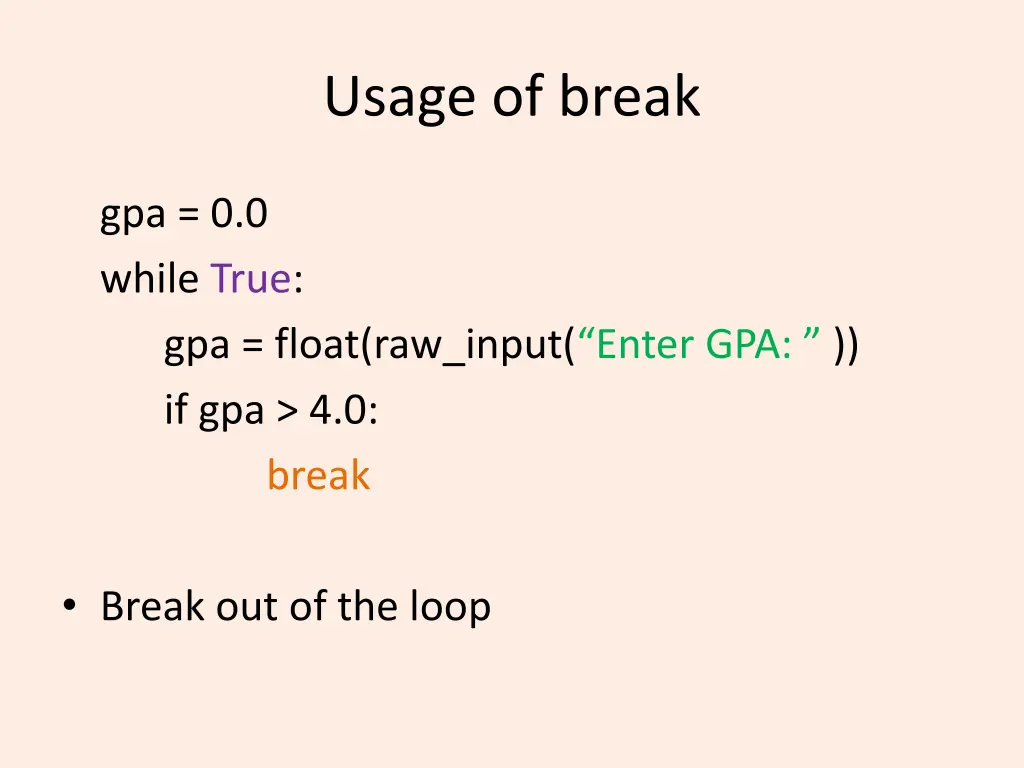 usage of break