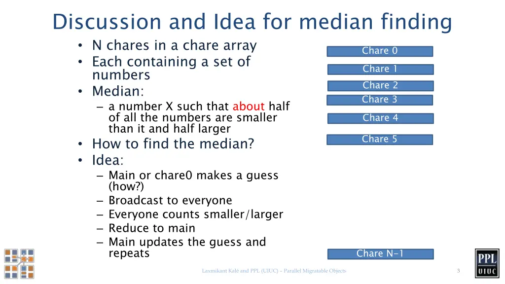 discussion and idea for median finding n chares