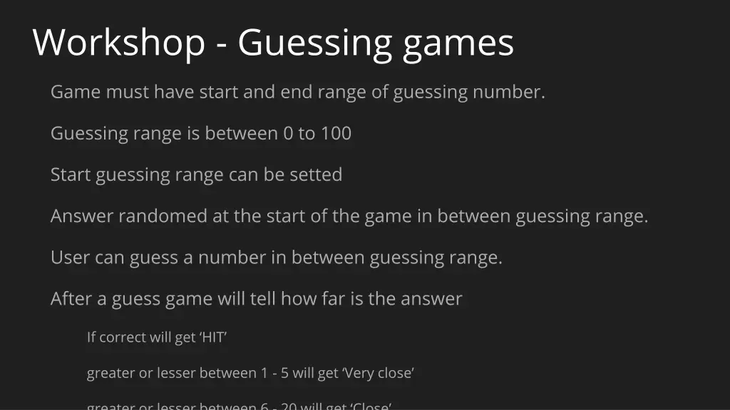 workshop guessing games