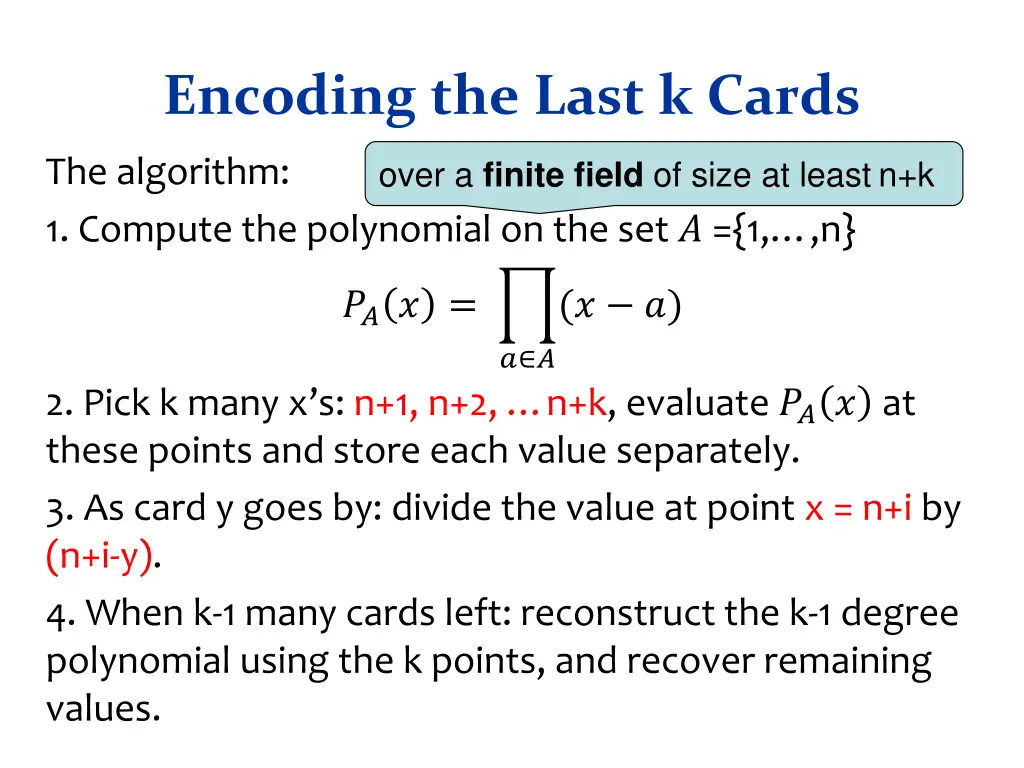 encoding the last k cards