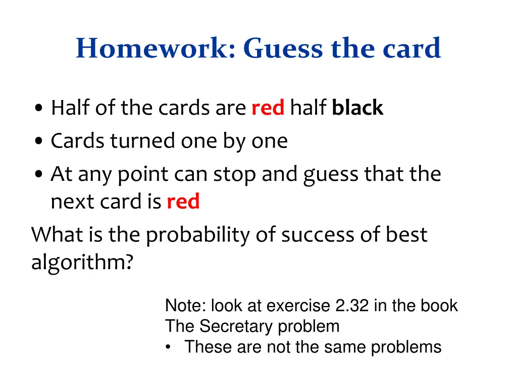 homework guess the card