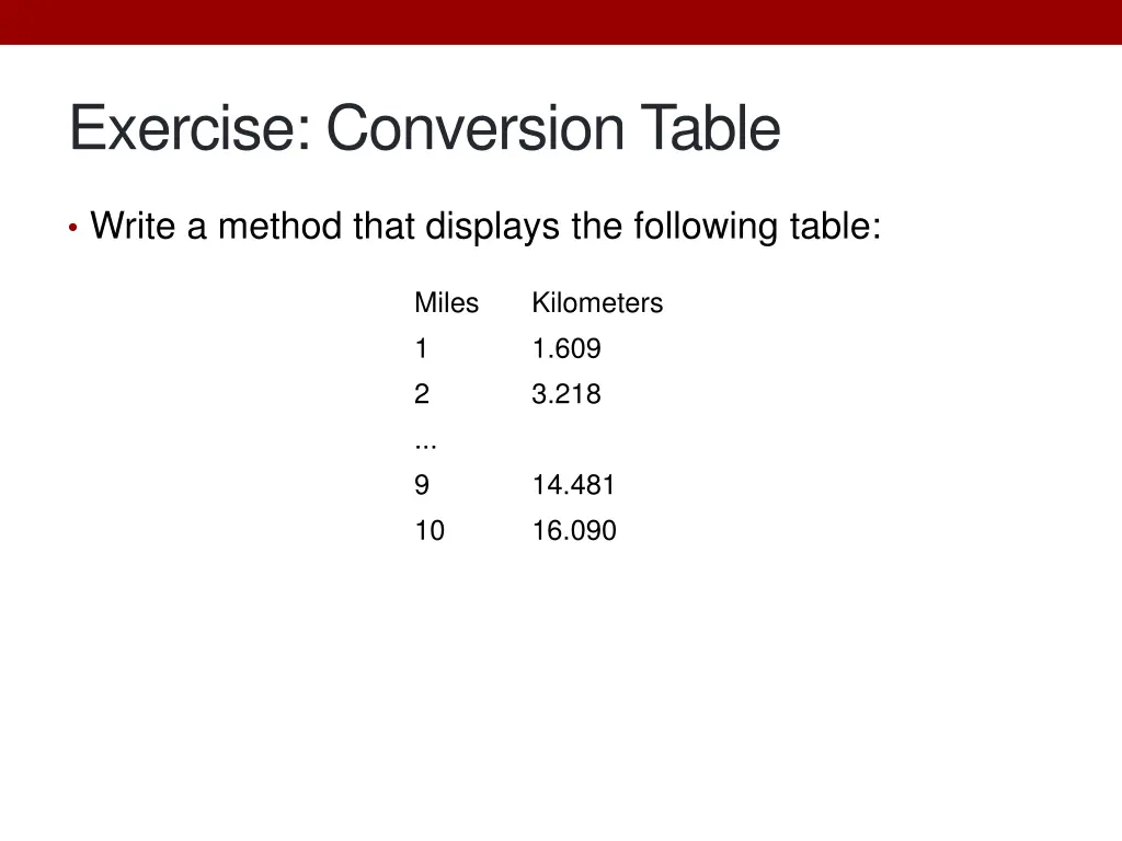 exercise conversion table