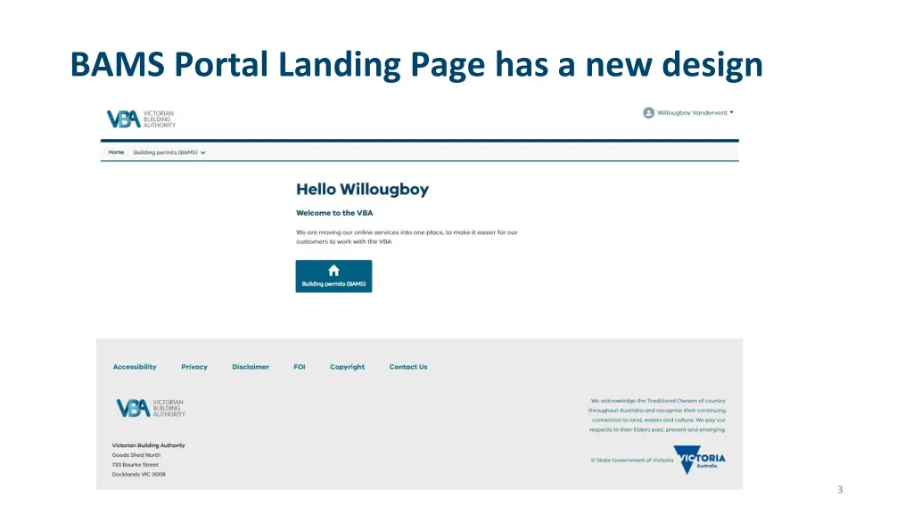 bams portal landing page has a new design