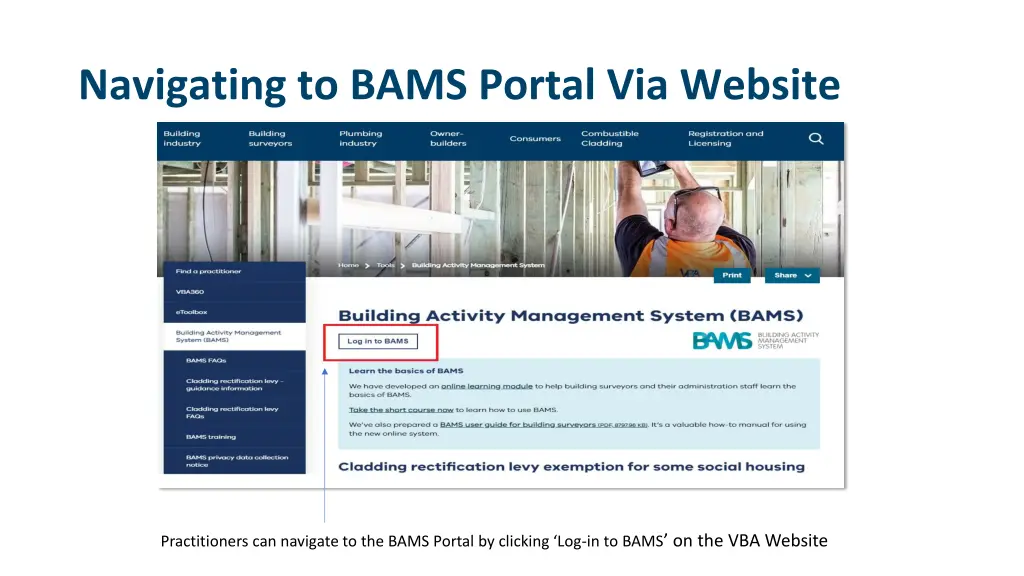 navigating to bams portal via website