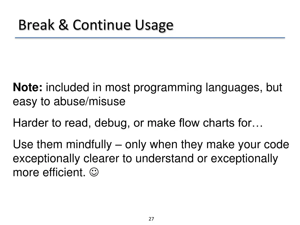 break continue usage