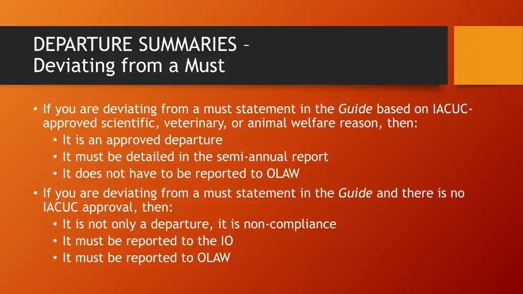 departure summaries deviating from a must