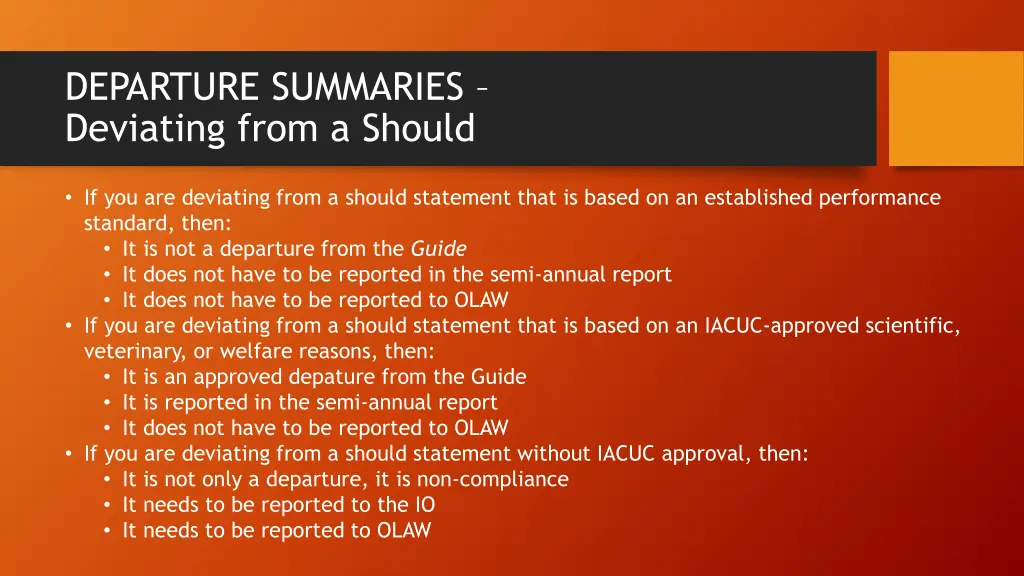 departure summaries deviating from a should