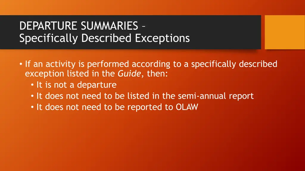 departure summaries specifically described