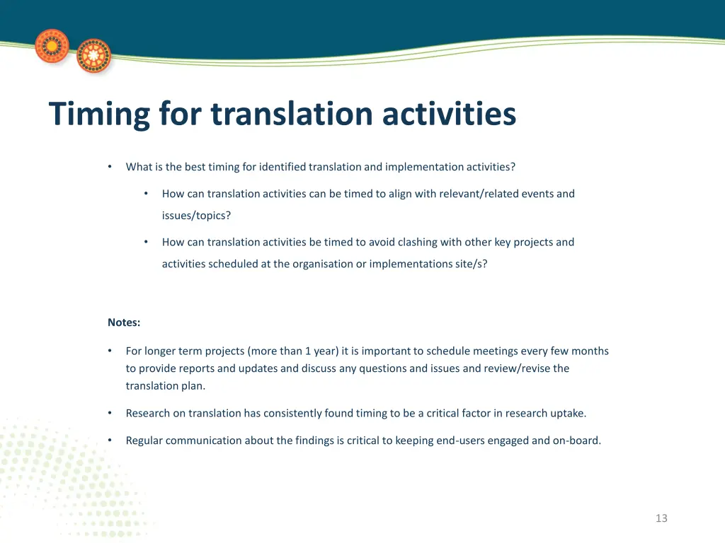 timing for translation activities