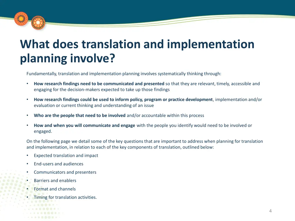 what does translation and implementation planning