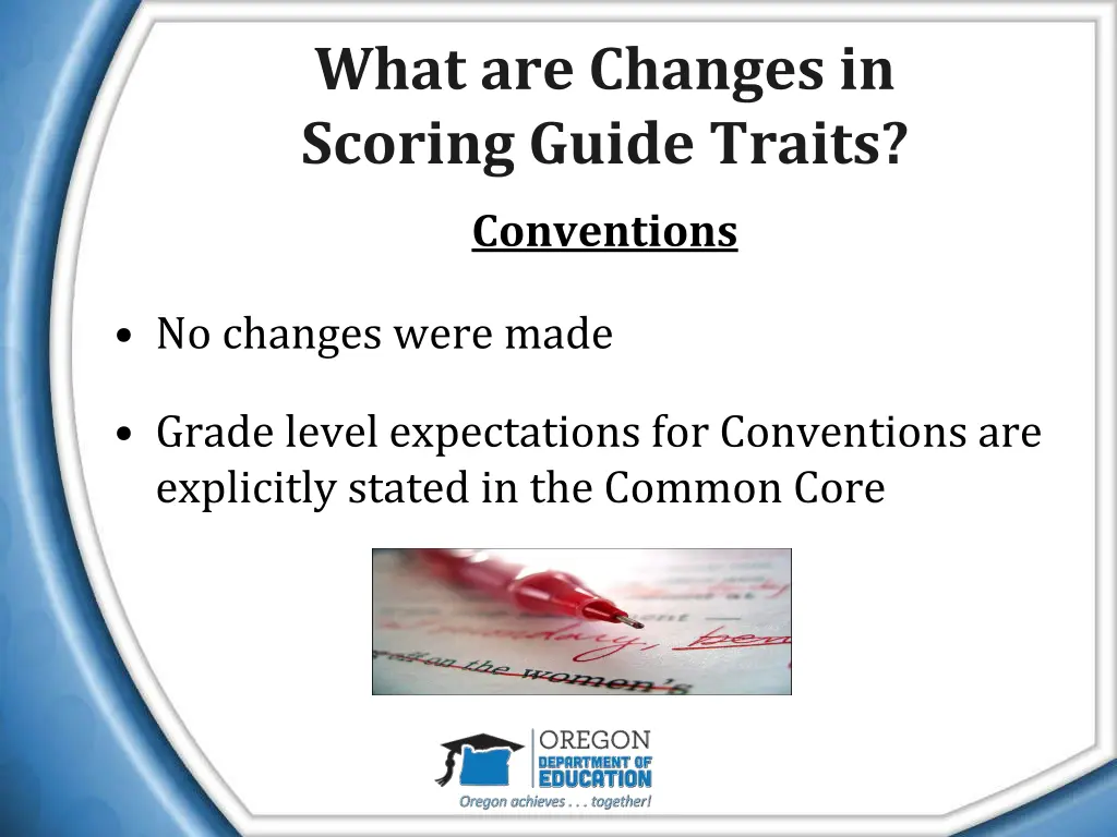 what are changes in scoring guide traits 4