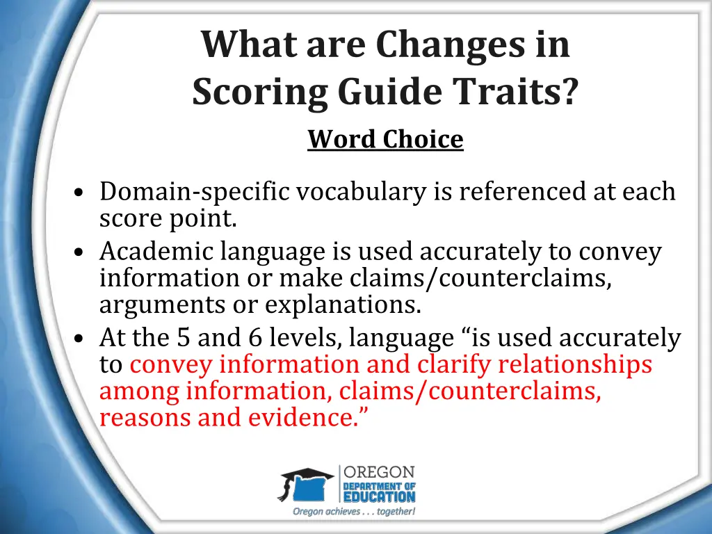 what are changes in scoring guide traits word