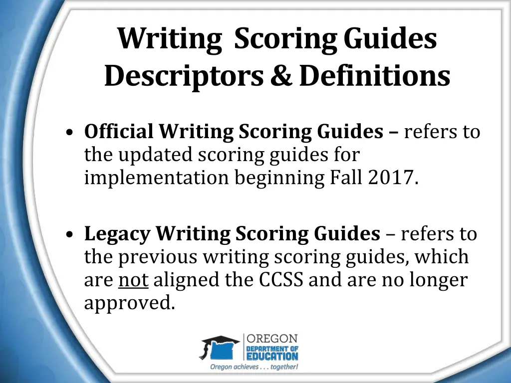 writing scoring guides descriptors definitions